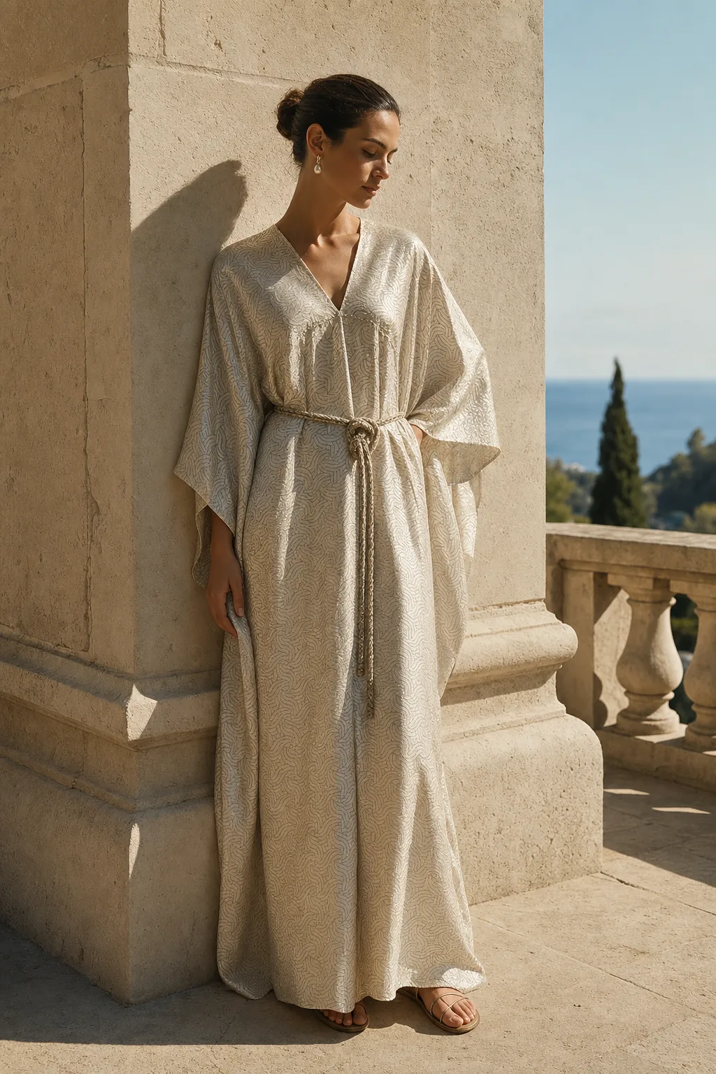 The Empire Kaftan in metallic silk jacquard