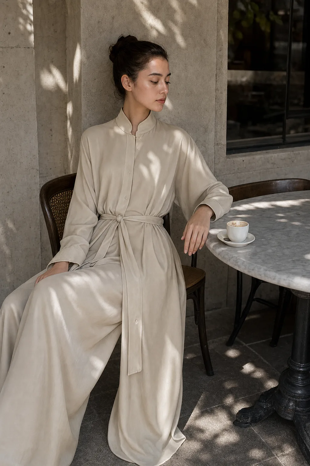 The Mughal Shirt Dress in Shale Beige, Silk Crepe