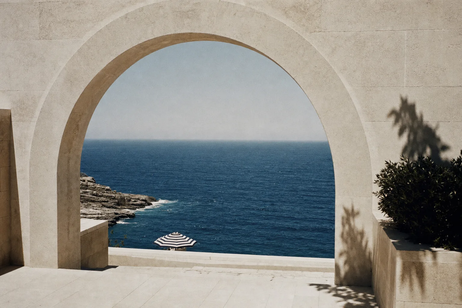 Between fittings — the Riviera, out of season.